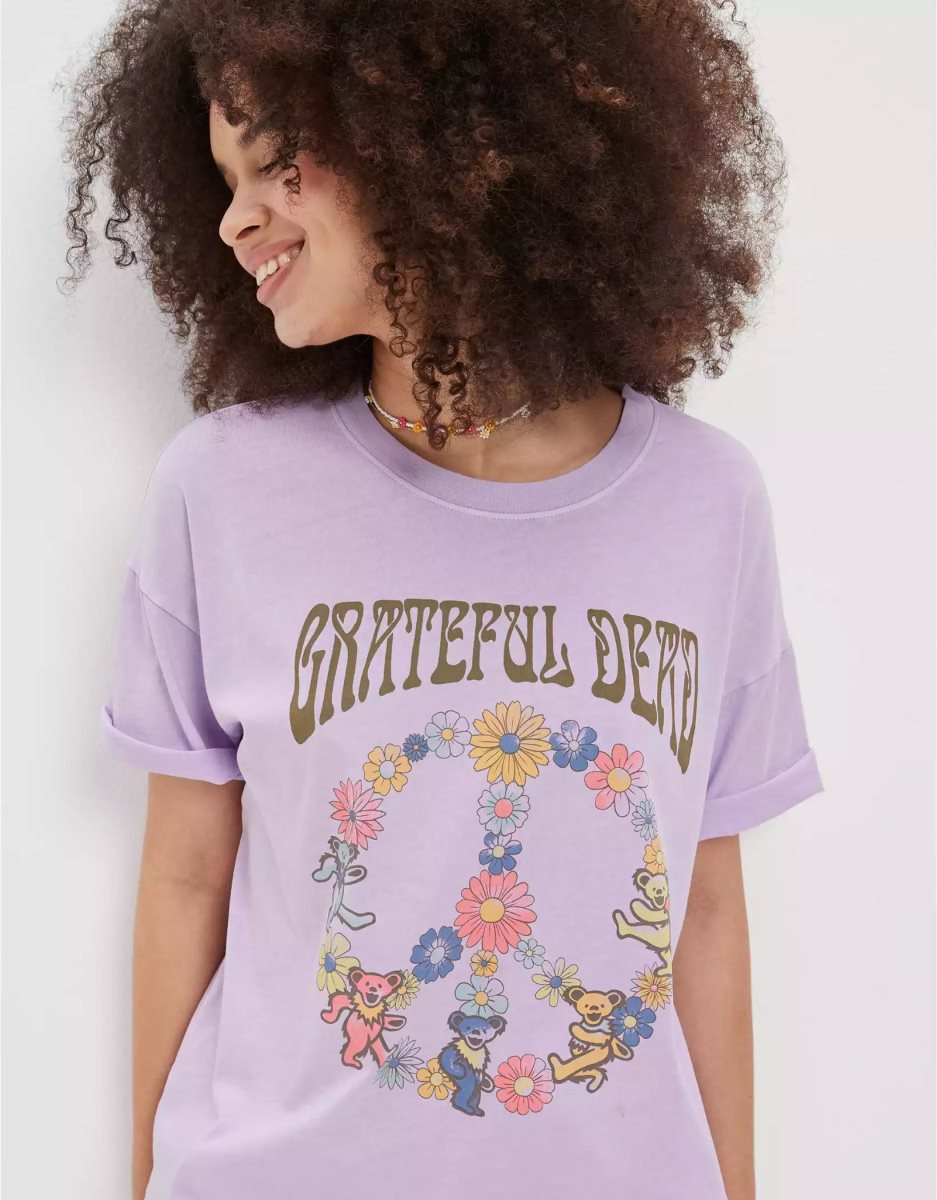 T Shirts American Eagle AE Oversized Grateful Dead Graphique Tee Lavande Femme | LSQ-77305246